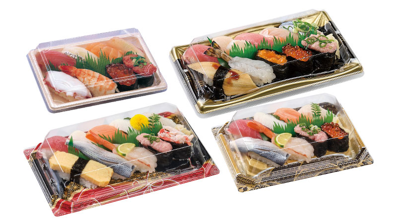食品包装資材　寿司2トレイのことなら包装資材のシンセー